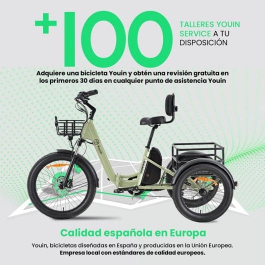 Bicicleta eléctrica YOUIN Dover BK6000 triciclo plegable motor central 250W 100 km autonomía