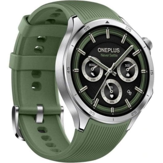 OnePlus Watch 3 GPS NFC 46mm AMOLED Acier Argent Bracelet Vert Étanche 5ATM IP68 SpO2