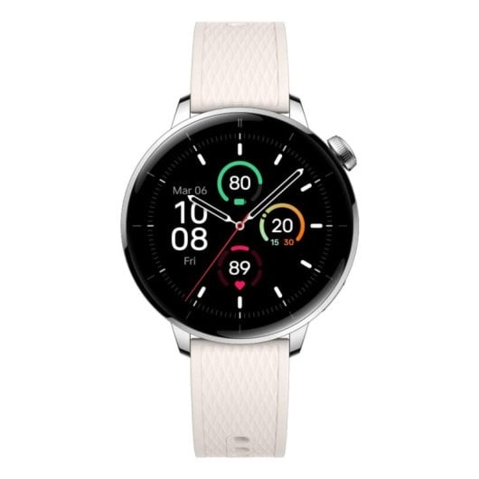 OnePlus Watch 3 GPS NFC 43mm AMOLED Acier Inox Argent Bracelet Blanc M Étanche 5ATM IP68 SpO2