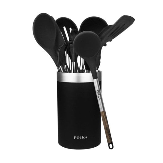 Küchenutensil-Set Cecotec Polka 9-teilig Silikon Schwarz BPA-frei Holzgriff