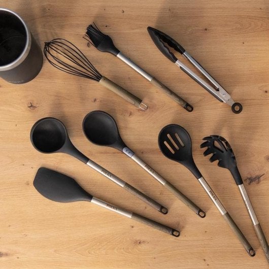 Küchenutensil-Set Cecotec Polka 9-teilig Silikon Schwarz BPA-frei Holzgriff