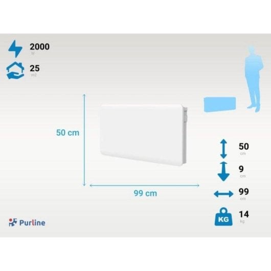 Radiador Eléctrico Purline Ceramic A2000 2000W 990 mm Wifi LCD y Programación Semanal