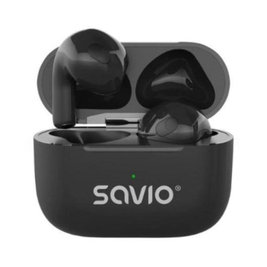 Auriculares Savio TWS-02 PRO inalámbricos Bluetooth 5.4 para música y llamadas con micrófono, resistencia IPX2, negro