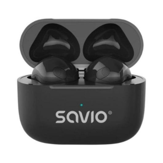 Auriculares Savio TWS-02 PRO inalámbricos Bluetooth 5.4 para música y llamadas con micrófono, resistencia IPX2, negro