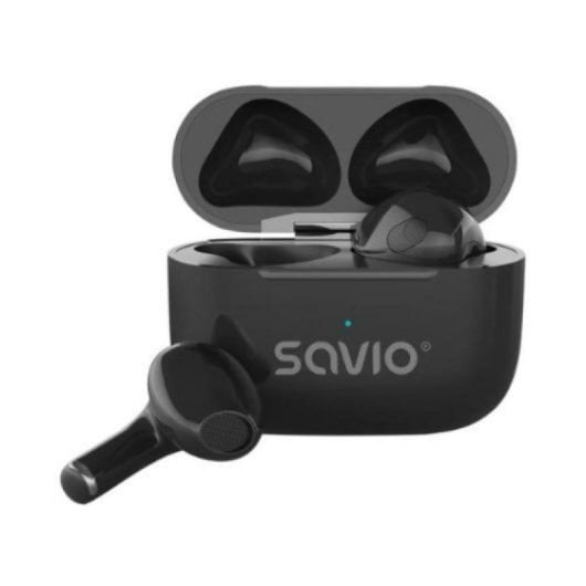 Auriculares Savio TWS-02 PRO inalámbricos Bluetooth 5.4 para música y llamadas con micrófono, resistencia IPX2, negro