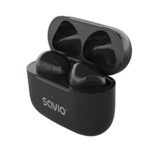 Auriculares Savio TWS-02 PRO inalámbricos Bluetooth 5.4 para música y llamadas con micrófono, resistencia IPX2, negro