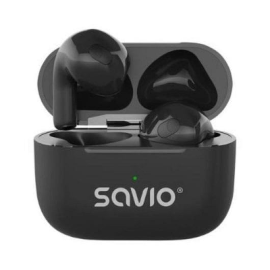 Auriculares Savio TWS-02 PRO inalámbricos Bluetooth 5.4 para música y llamadas con micrófono, resistencia IPX2, negro