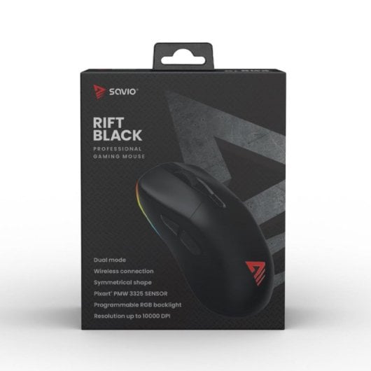 Mouse Savio RIFT BLACK Dual Mode Wireless USB-C 10000 DPI Nero RGB ultraleggero