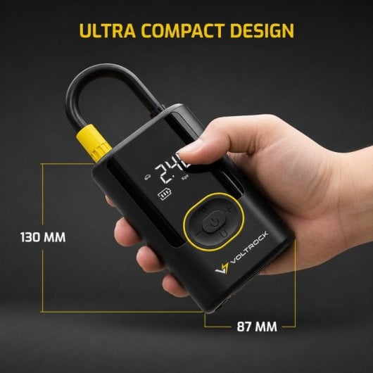 VoltRock QuickAir Inflador Eléctrico Portátil para Neumáticos | Compresor de Aire 150 PSI con Batería, USB-C, Power Bank y Linterna LED para oche, Moto, Bicicleta y Patinete
