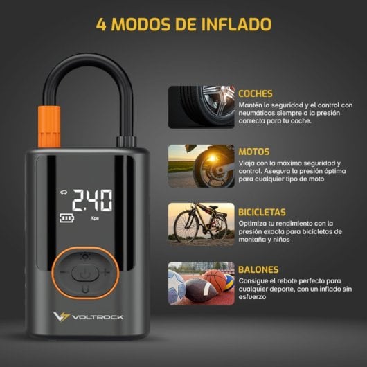 Compresseur de gonflage portable Voltrock Mini (0,2-10 bar / 3-150 psi) (Voiture, moto, vélo, scooter, ballon)