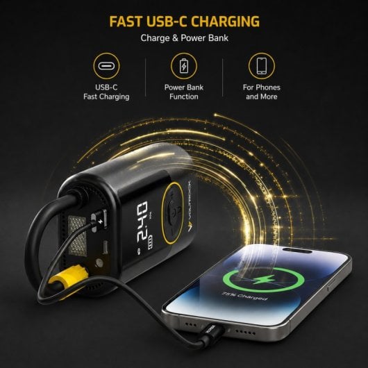 VoltRock QuickAir Inflador Eléctrico Portátil para Neumáticos | Compresor de Aire 150 PSI con Batería, USB-C, Power Bank y Linterna LED para oche, Moto, Bicicleta y Patinete