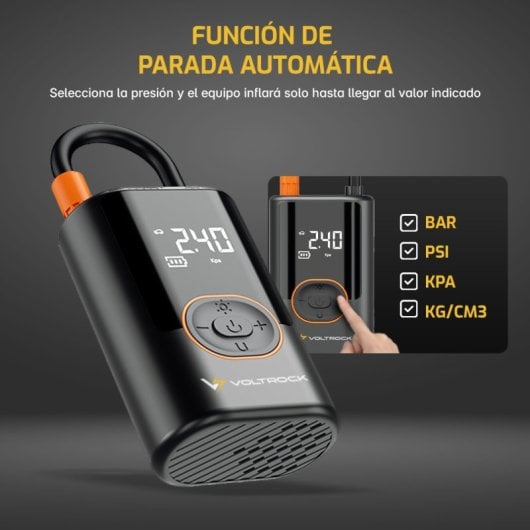 Compresseur de gonflage portable Voltrock Mini (0,2-10 bar / 3-150 psi) (Voiture, moto, vélo, scooter, ballon)