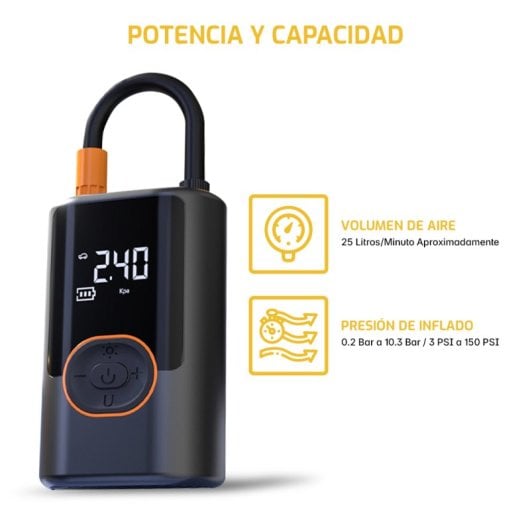 Compresseur de gonflage portable Voltrock Mini (0,2-10 bar / 3-150 psi) (Voiture, moto, vélo, scooter, ballon)