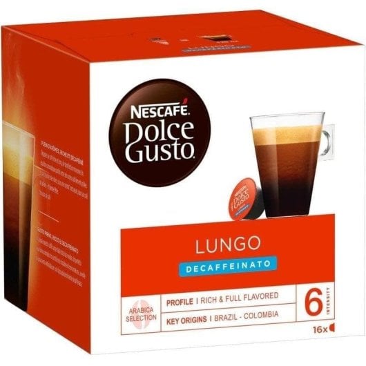 Cápsula de café Nescafé Dolce Gusto Caffe Lungo descafeinado 100% Arabica 6/11 16 unidades