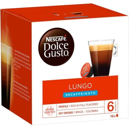 Cápsula de café Nescafé Dolce Gusto Caffe Lungo descafeinado 100% Arabica 6/11 16 unidades