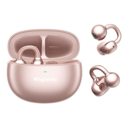 Auriculares Kinglucky Clip On inalámbricos Bluetooth 5.4 con Cancelación de Ruido, Micrófono y resistencia IPX4 Rosa
