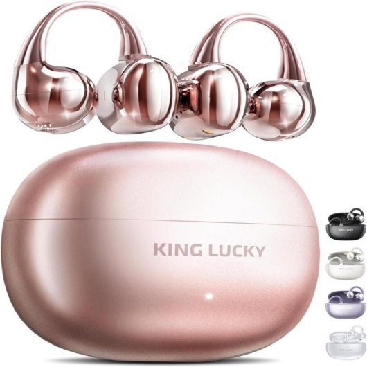 Auriculares Kinglucky Clip On inalámbricos Bluetooth 5.4 con Cancelación de Ruido, Micrófono y resistencia IPX4 Rosa