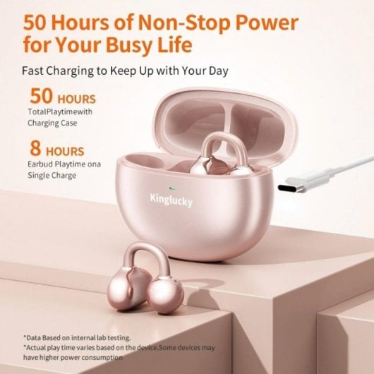 Auriculares Kinglucky Clip On inalámbricos Bluetooth 5.4 con Cancelación de Ruido, Micrófono y resistencia IPX4 Rosa