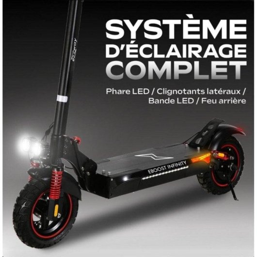 Patinete électrique EZWAY Eboost Infinity 500W Autonomie 40km Roues 10" Disques Suspension Noir