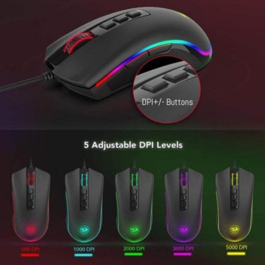 Ratón REDRAGON M711 COBRA CHROMA Cableado 10000DPI Negro RGB 9 Botones Programables
