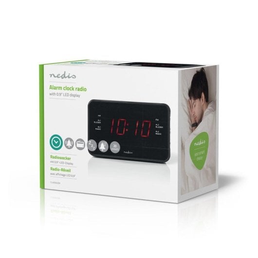 Digitaler Radiowecker Nedis CLAR002BK, Rechteckig, Schwarz, AM/FM, Doppelalarm, LED-Anzeige