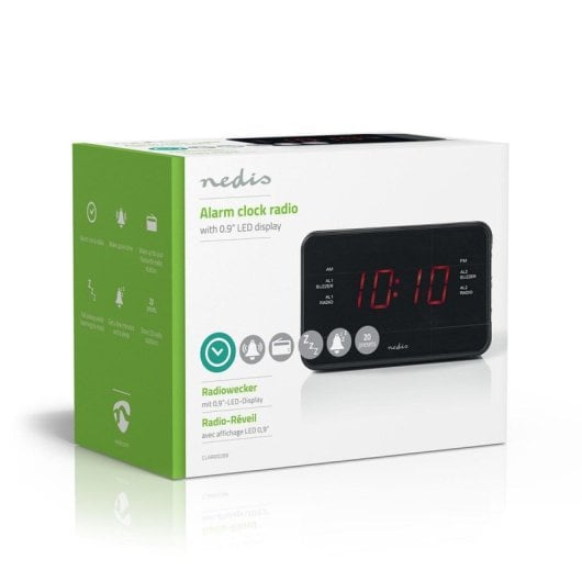 Digitaler Radiowecker Nedis CLAR002BK, Rechteckig, Schwarz, AM/FM, Doppelalarm, LED-Anzeige