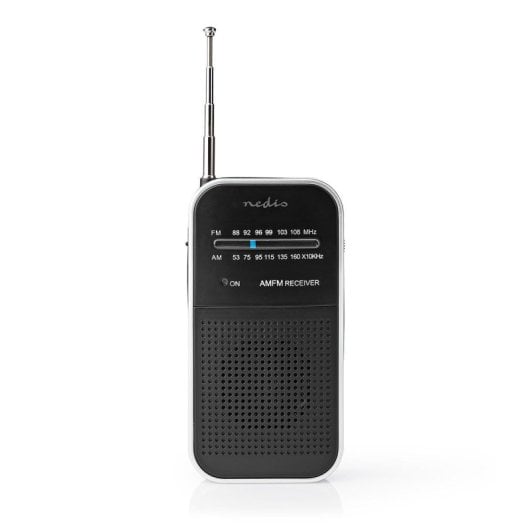 Radio portátil Nedis RDFM1110SI AM FM analógica negra altavoz y auriculares