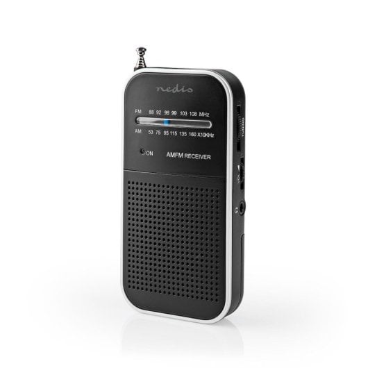 Radio portátil Nedis RDFM1110SI AM FM analógica negra altavoz y auriculares