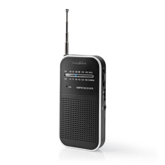 Radio portátil Nedis RDFM1110SI AM FM analógica negra altavoz y auriculares