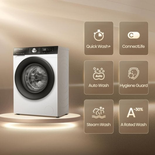 Lavasecadora Hisense 9kg A WD3S9043BW3 com WiFi e Inverter, secagem 6kg, vapor e monitorização de consumo