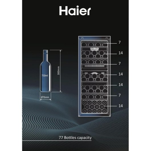 Haier Wine Bank Série 50 7 HWS77GDAU1 WiFi 77 Garrafas Dual Zone Adega Preta