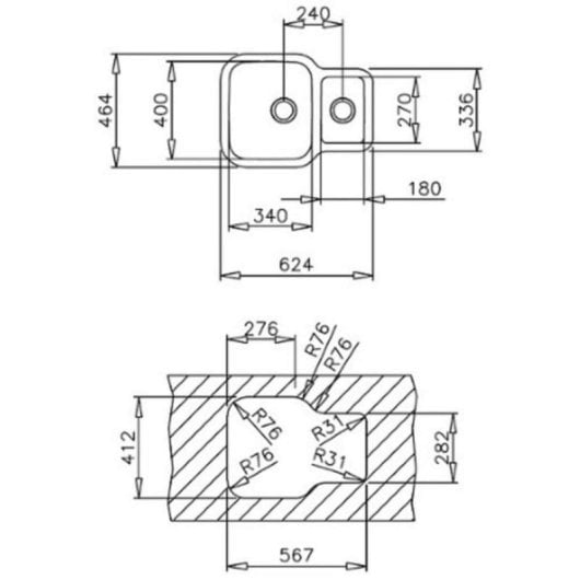 Lavello Teka BE 1 1/2 C 625 REV Acciaio Inox doppia vasca quadrata Top-Mounted