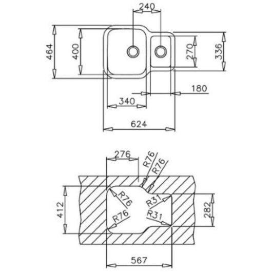 Lavabo Teka BE 1 1/2 C 625 REV Inox 2 Bacias Quadrado