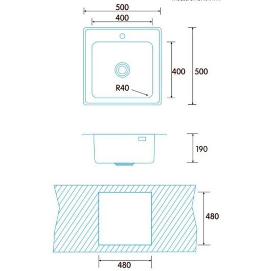 Quadratisches Aufsatzwaschbecken aus Edelstahl mit 1 Becken, 500 mm x 500 mm, Edesa Veleta SE 50 1C
