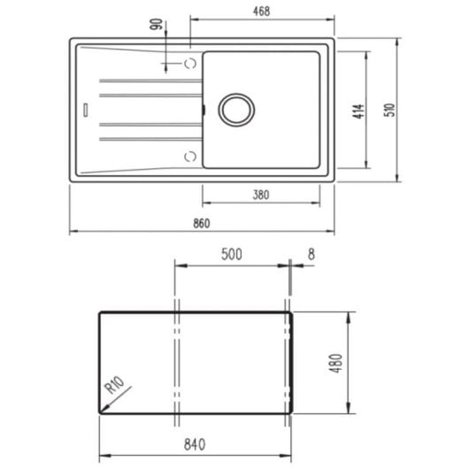 Fregadero Teka Stone 50 B-TG Empotrado Blanco 1 Seno Escurridor Reversible 860x510 mm