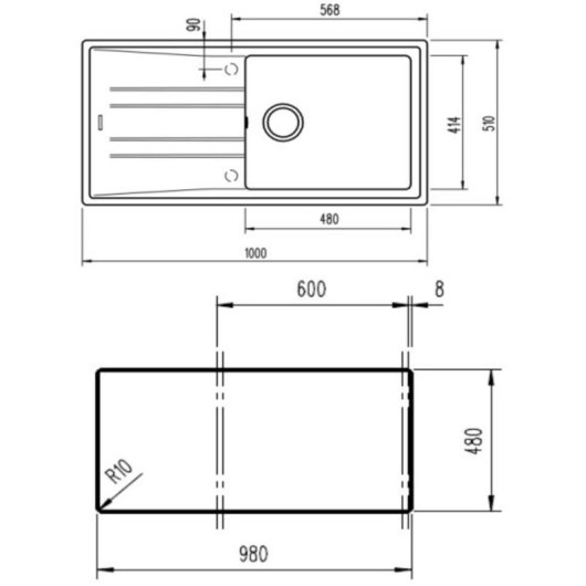 Balcão Teka Stone 60 L-TG 1C 1E rectangular preto Tegranite com secador automático