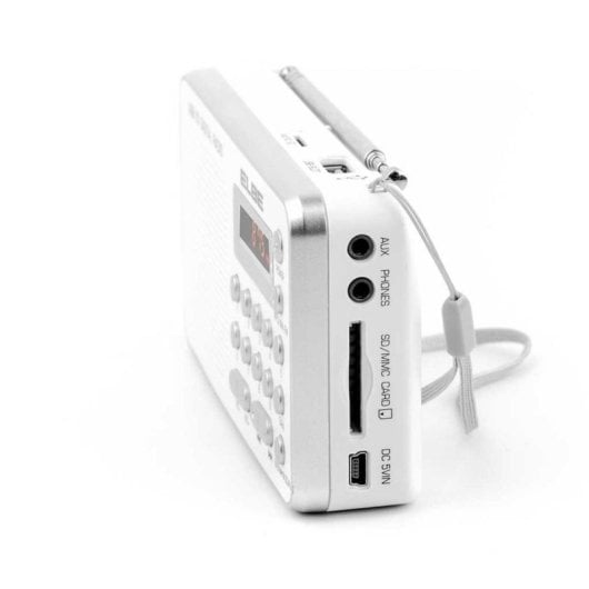 Radio personal ELBE RF-49-USB digital blanca con lector USB SD batería recargable