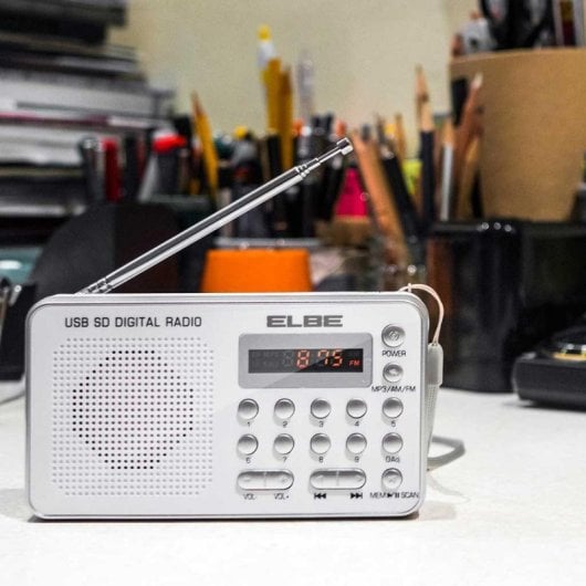 Radio personal ELBE RF-49-USB digital blanca con lector USB SD batería recargable