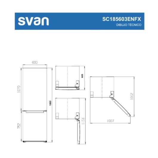 Frigorífico Combi SVAN SC185603ENFX Defrost 185cm 293L E Gris