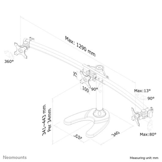 Supporto per monitor Neomounts FPMA-D700DD3 10-27" Nero con regolazione in altezza, installazione da scrivania, 3 display