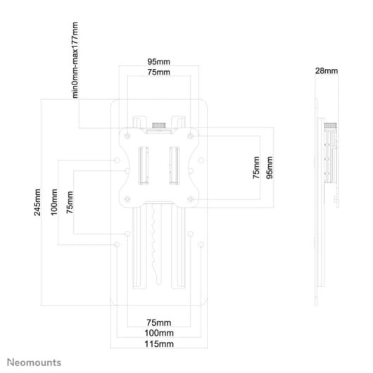 Adattatore altezza regolabile VESA universale Neomounts FPMA-LIFT100BLACK, 8 kg, 27", 75x75 mm, 100x100 mm, Nero