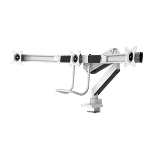 Supporto da scrivania per 3 monitor regolabile in altezza con molla a gas, bianco, montaggio clamp/bolt-through, compatibilità VESA 75x75/100x100, Neomounts NM-D775DX3WHITE