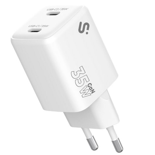 Cargador GaN Subblim 35W 2x USB-C PPS Power Delivery Compacto Blanco