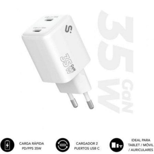 GaN Ladegerät Subblim 35W 2x USB-C PPS Power Delivery Ultra Kompakt Weiss