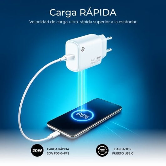 Caricatore SUBBLIM USB-C GaN 20W PD3.0 PPS ultra compatto bianco