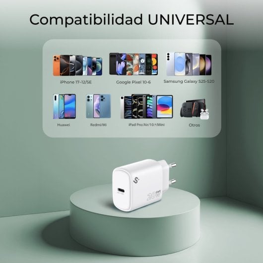 Caricatore SUBBLIM USB-C GaN 20W PD3.0 PPS ultra compatto bianco
