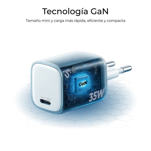 Cargador GaN SUBBLIM 35W USB-C Power Delivery, PPS, ultracompacto, blanco