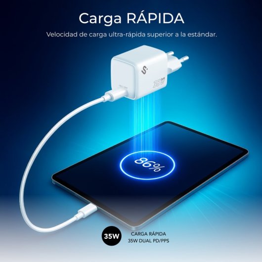 Cargador GaN SUBBLIM 35W USB-C Power Delivery, PPS, ultracompacto, blanco