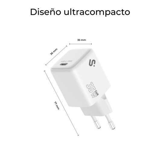 Cargador GaN SUBBLIM 35W USB-C Power Delivery, PPS, ultracompacto, blanco