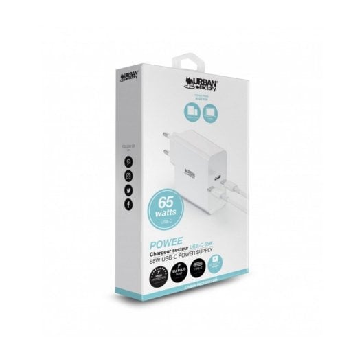 Fonte di Alimentazione Urban Factory 65W USB-C Powee universale bianca cavo 2 m